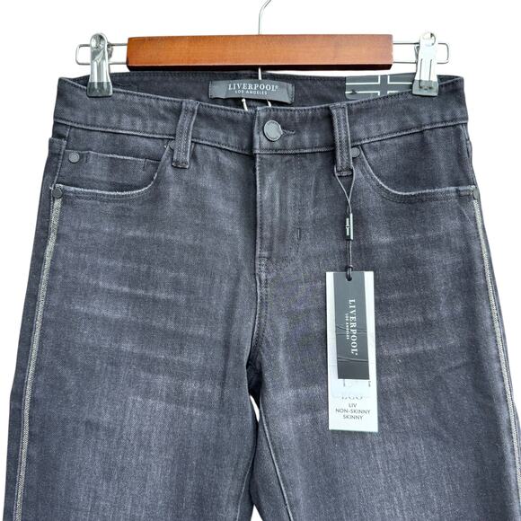 Liverpool 0/25 Black Glitter Stripe Skinny Jeans Mid Rise NWT - Picture 2 of 13